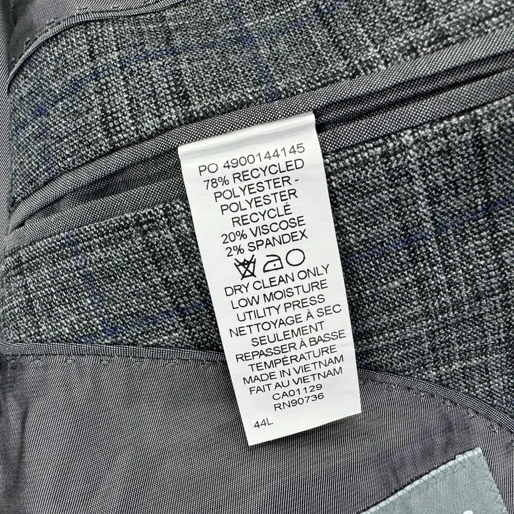 Michael Kors Mens Kent Classic Fit Stretch Windowpane Sport Coat Gray Blue 44L